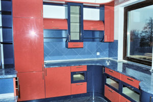 meble kuchenne MDF polysk cegielka z niebieskim v.1