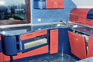 meble kuchenne MDF polysk cegielka z niebieskim v.2